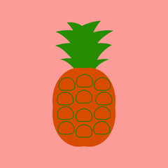 Pineapple or ananas in vector flat style on pink background.