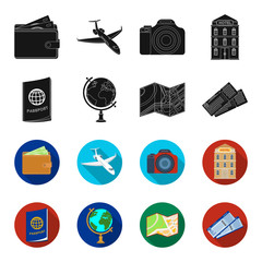Vacation, travel, passport, globe .Rest and travel set collection icons in black,flet style vector symbol stock illustration web. © pandavector