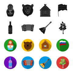 Russia, country, vodka,accordion .Russia country set collection icons in black,flet style vector symbol stock illustration web. © pandavector