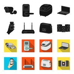 Home appliances and equipment black,flet icons in set collection for design.Modern household appliances vector symbol stock web illustration. © pandavector