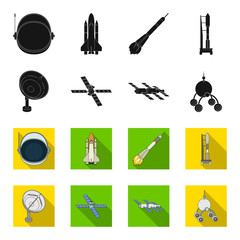 Radio radar, docking in space spacecraft, Lunokhod. Space technology set collection icons in black,flet style vector symbol stock illustration web. © pandavector