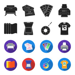 Scanner, color palette and other equipment. Typography set collection icons in black,flet style vector symbol stock illustration web. © pandavector