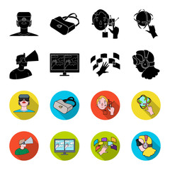 Hand, monitor, headphones, woman .Virtual reality set collection icons in black,flet style vector symbol stock illustration web. © pandavector