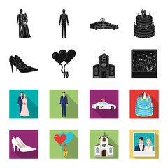 Wedding and Attributes black,flet icons in set collection for design.Newlyweds and Accessories vector symbol stock web illustration. © pandavector