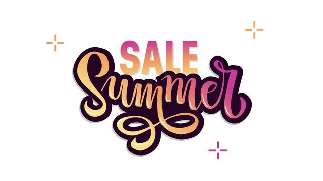 Top view flat animation words Summer sale in lettering Gradient Handwritten modern calligraphy, brush painted letters. Inspirational text in motion graphic.
