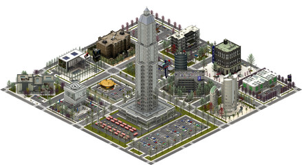 Isometric city buildings, modern cityscape. 3D rendering