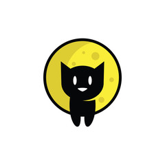 Cat Sit with the Moon at Night Symbol Illustration