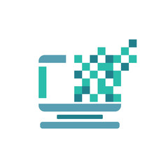 Digital Computer with Pixel Symbol Illustration