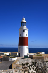 Fototapeta na wymiar Lighthouse at Europa Point on the Rock of Gibraltar at the entrance to the Mediterranean Sea 