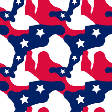 Abstract Camo Background In National USA Colors - White, Red And Navy Blue