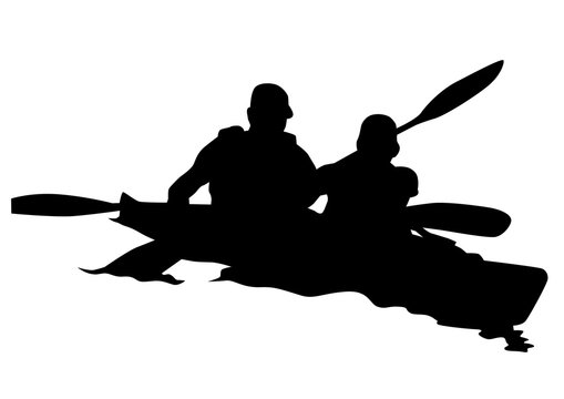 Sports kayak with athletes on a white background