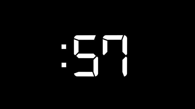 2D White 60 Seconds Digital Countdown Motion Graphic Element