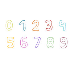 Vector hand drawn colorful numbers.