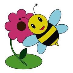 Bee cartoon illustration isolated on white background for children color book
