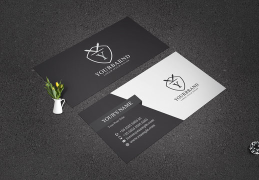 Business Card Layout with Dark Gray Diagonal Elements