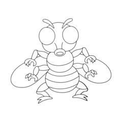 Housefly cartoon illustration isolated on white background for children color book