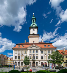 Town hall at the main square in old town of Jelenia Gora, Lower Silesia, Poland