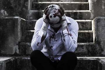 Young business man disappointed in life And fail in love. Young man who hurt himself