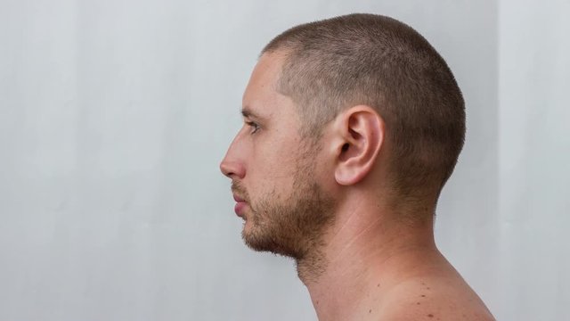 Process of growing a beard young caucasian man