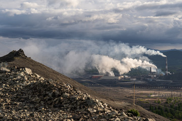 Fototapeta na wymiar Chimneys of copper smelting plant. Karabash zone of ecological disaster.