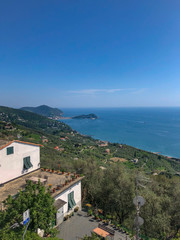 Fototapeta na wymiar view from Saint Giulie's church of the Gulf of Tigullio, Ligurian sea, Chiavari, Italy
