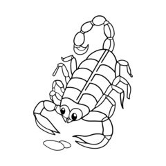 Scorpion cartoon illustration isolated on white background for children color book