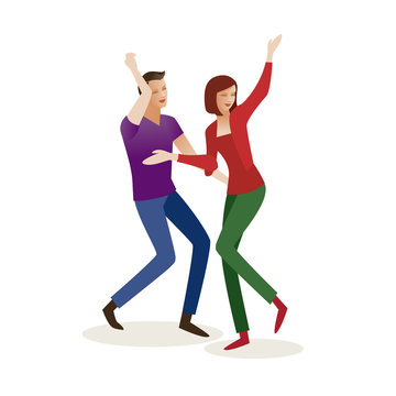 Couple is dancing on a white background. The concept of friendship, love, healthy lifestyle, fun, success. Vector illustration in a flat style