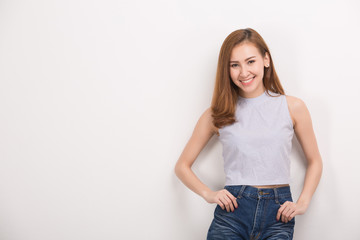 Smiling woman isolated on a white background