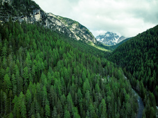 Obraz premium Aerial view over Dolomites mountains in Italy