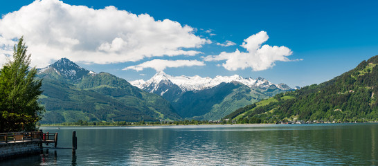 Panoramic image of Zell am See village and Zeller See lake,Austria