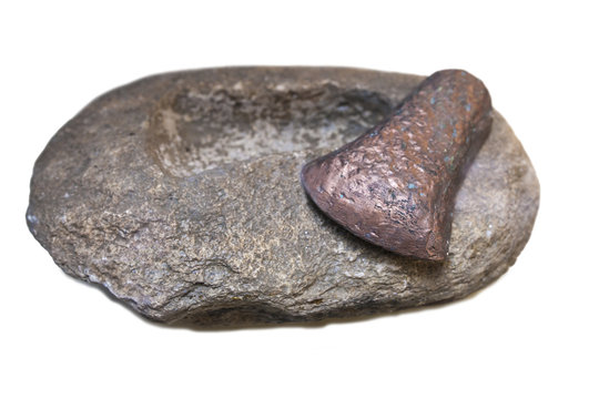 Stone carved axe-head mould and copper piece