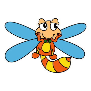 Dragonfly cartoon illustration isolated on white background for children color book