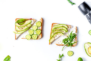 healthy breakfast with sandwiches set on white background top vi