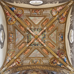 PARMA, ITALY - APRIL 16, 2018: The ceiling fresco of the north transept of Dome by Michelangelo...
