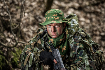 Russian sniper during patrol
