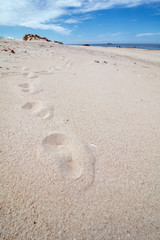 A footsteps on the beach in Portugal