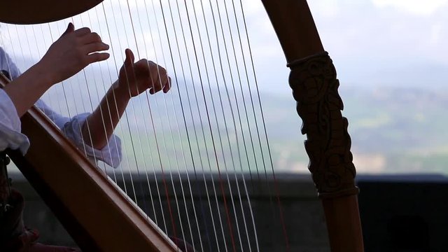playing harp closeup short