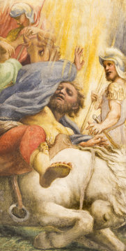PARMA, ITALY - APRIL 15, 2018: The fresco of Conversion of St. Paul in church Chiesa di San Giovanni Evangelista by Correggio and his scholars (1524 - 1526)