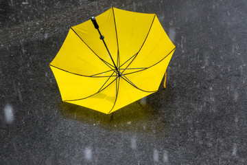 yellow umbrella in rain