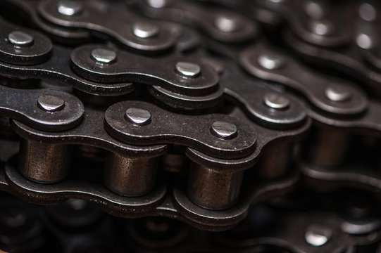 Industrial driving roller chain close-up