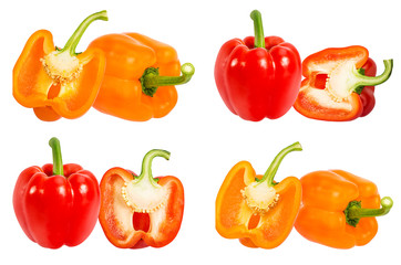 Fresh sweet red and yellow pepper red bell isolated on white background with clipping path