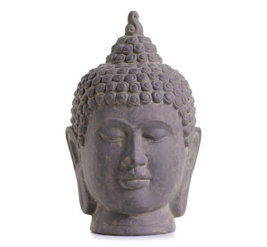 Clay head buddha on white background isolation