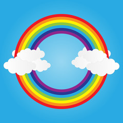 circle rainbow on blue sky with clouds,vector illustration