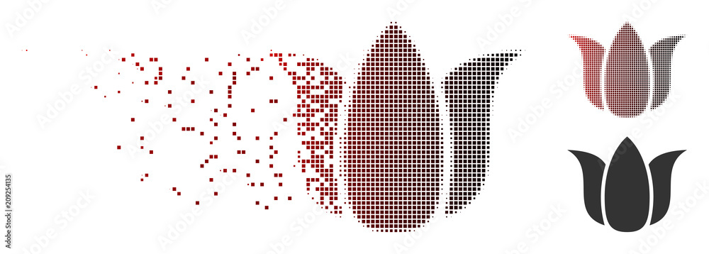 Wall mural vector tulip flower icon in sparkle, dotted halftone and undamaged whole versions. disappearing effe