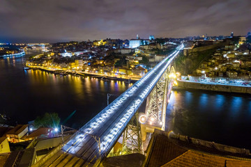 Night city landscape of Porto and Douro River