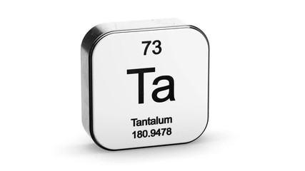 Tantalum element symbol from the periodic table on white metallic rounded square icon 3D animation - Powered by Adobe