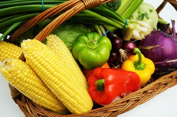 Organic fruits and vegetables in a basket
