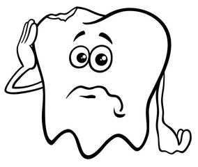 tooth cartoon character with cavity color book