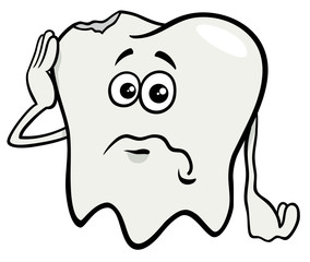 sad tooth cartoon character with cavity