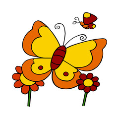 Butterfly cartoon illustration isolated on white background for children color book